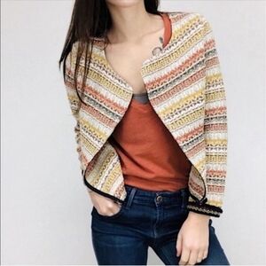 Zara Textured Boho Open Front Patterned Cardigan Sweater Multi-Color XS